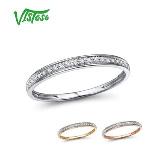 Met zijstenen ver Vistoso echte 14K whiteyellowrose gouden ringen voor vrouwen eenvoudige stijl eeuwige diamanten ring verloving jubileum fijne sieraden 230220