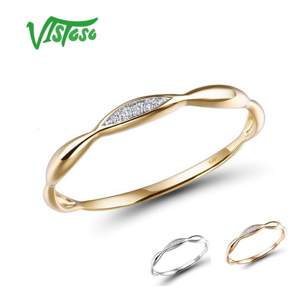 Con piedras laterales VISTOSO Anillos de oro para mujer Genuino 14K Anillo blanco amarillo Diamante brillante Promesa Compromiso Aniversario Joyería fina 230710