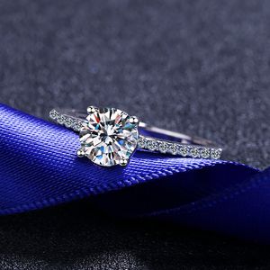 Met zijstenen trouwring klassieke 4 turen trouwringen voor vrouwen sterling zilveren briljante diamantvoorstel ring fijne sieraden 230220