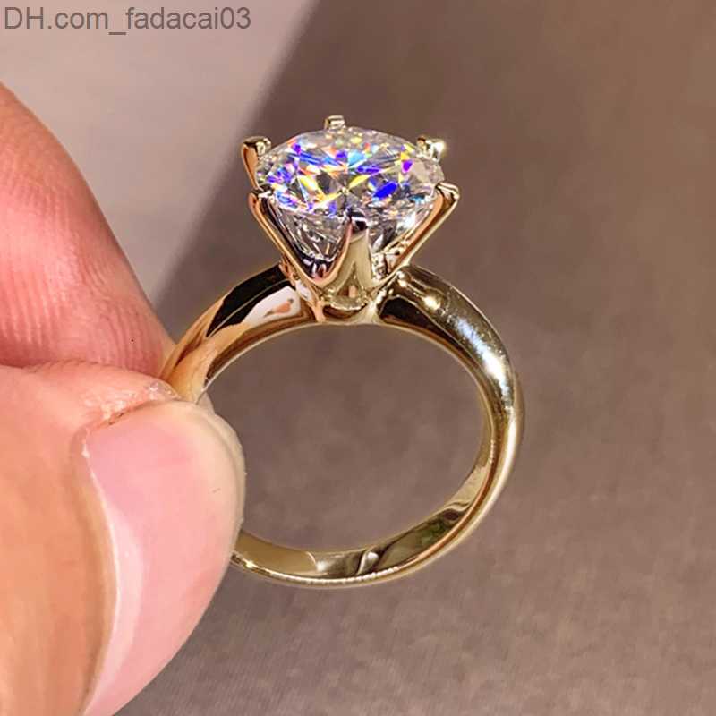 Met zijstenen Met zijstenen 3ct diamanten ring Solitaire vrouw zilver 925 geelgouden ring 2ct verlovingsring met certificaat Z230630
