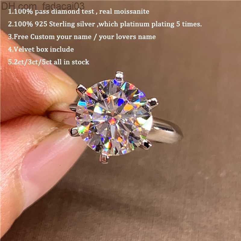 With Side Stones With Side Stones 5 Carats Real Engagement Ring Women 18K White Gold Plated Lab Diamond Ring Sterling Silver Wedding Rings Jewelry 230411 Z230630