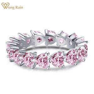 Met Kant Stenen Wong Regen 100 925 Sterling Zilver Liefde Hart Gemaakt Roze Saffier Edelsteen Trouwring Ring Voor vrouwen Fijne Sieraden 230710