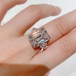 Met Zijstenen Wong Rain 100 Sterling Sier 12CT Emerald Cut Gesimuleerde Edelsteen Trouwring Engagement Fijne Sieraden voor Vrouwen