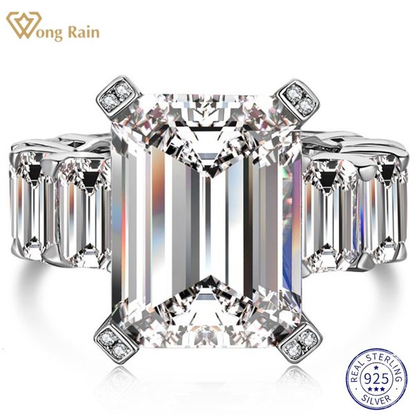 Avec pierres latérales Wong Rain 925 argent sterling 3EX taille émeraude VVS1 12 16MM saphir jaune créé bague pour femmes cadeaux goutte 230223