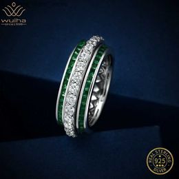 WUIHA Real 925 Sterling Zilver Fancy Vivid Emerald Ruby Row Gemaakt Moissanite Roterende Ring voor Vrouwen Luxe Cadeau Drop Shipping YQ231209