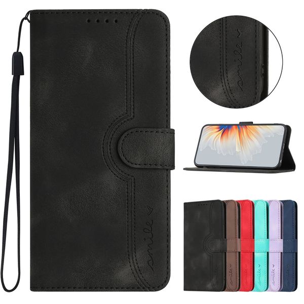 Fundas de billetera de cuero de sonrisa para iPhone 15 14 Plus 13 Pro Max 12 11 X XR XS 8 7 6 Business Skin Feel Sensación de la mano Ranura para tarjeta Flip Cover Holder Kickstand Stand Teléfono Bolsa Correa