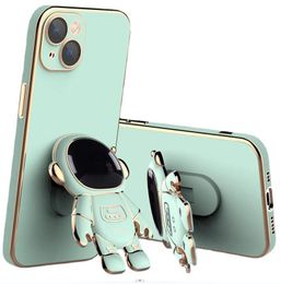 Met ruimte astronaut beugel houder zachte TPU -hoesjes voor iPhone 14 pro max 13 12 mini 11 xs xr 6g 7g cartoon schattige chromed plating telefoonhoes huid