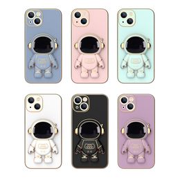 Avec support de support d'astronaute spatial étuis souples en TPU pour Iphone 14 13 Mini 12 Pro MAX 11 XR X XS MAX dessin animé mignon chromé placage métallique couvertures de téléphone portable