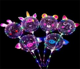 avec bâton LED Bobo Ball Ballon Lumineux avec dessin animé animal visage autocollant ballons de fête veilleuse boule lampe colorée lumières fo7942823