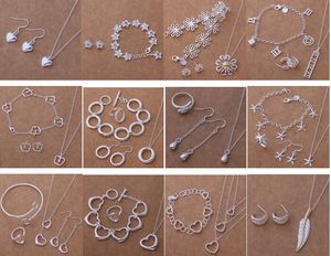 Livraison gratuite avec numéro de suivi Nouveaux bijoux de charme pour femmes à la mode 925 argent 12 mix ensemble de bijoux 1457