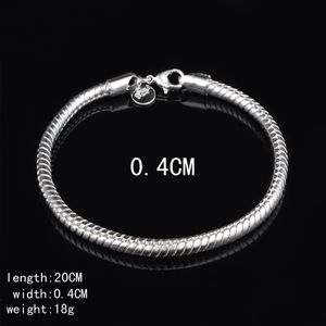 Livraison gratuite avec numéro de suivi Top vente Bracelet en argent 925 4M chaînes en os de serpent Bracelet bijoux en argent 20 pièces/lot pas cher 1604