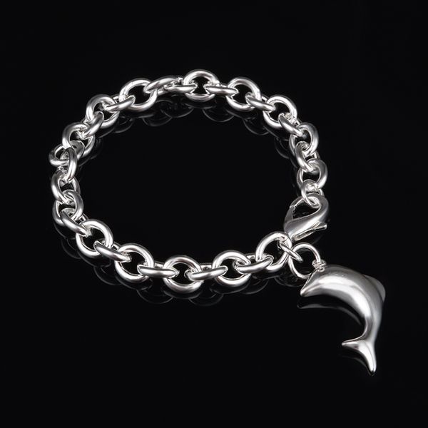 Livraison gratuite avec numéro de suivi Top vente 925 Bracelet en argent suspendus dauphins Bracelet bijoux en argent 20 pièces/lot pas cher 1812