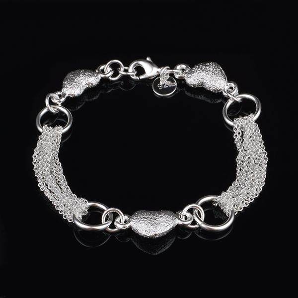 Livraison gratuite avec numéro de suivi Top vente 925 Bracelet en argent multi-ligne fine chaîne coeur Bracelet bijoux en argent 10 Pcs/lot pas cher 1598