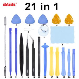 Avec Brucelles Métal Plastique Condensateur Pry Duster Cloth 21 en 1 Pry Tools Kit Outils à main pour téléphone portable iPhone iPad DIY Réparation 200set / lot