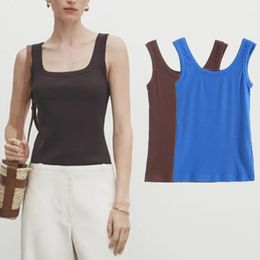 Gated Franse retro blogger vierkante kraag puur katoen gebreide camisole mode t -shirts sexy basistanktops 240407