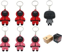 Withno box squid jeu keychain tv populaire jouet key clés de la chaîne de bague bijoux anime entourant les gens en bois pontang silicone pendant sac4354433