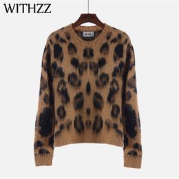 Withzz nieuwe aankomst lente herfst winter elegante casual ronde nek luipaard print lange mouw trui dames truien truien 210203