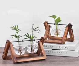 Wituse plant pot bloem pot pannen vintage houten stand heldere mini bol vaasglas plantenbak voor thuisbasis decor 2107121390072