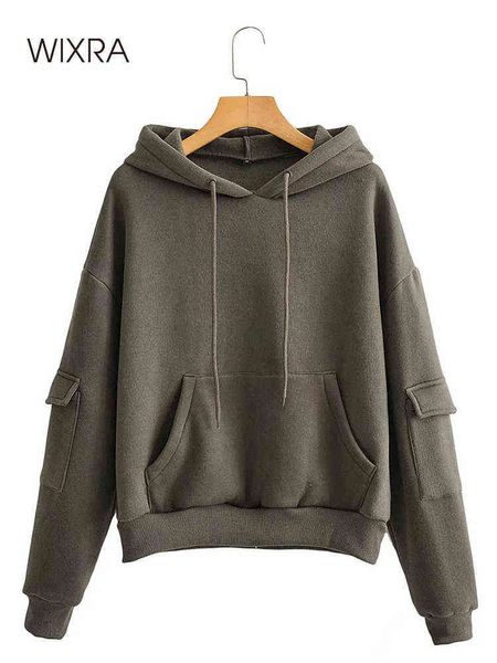 Wixra Sweatshirt Met Capuchon Dames Effen Fleece Winter Herfst Dames Casual Trui Zakken Klassieke Tops T220726