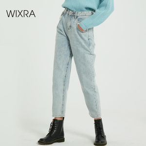 Wixra New Solid BF Casual Denim Jeans Pantalon Taille Haute Poches Pantalon Printemps Automne Dames Jeans LJ200819