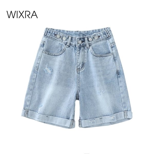 Wixra Summer Blue Demin Shorts Bouton Poches Taille Haute Casual Streetwear Femmes 210719