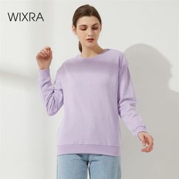 Wixra Sweatshirts Femmes Solid Top Basic O-cou Dames À Manches Longues Casual Mode Pulls Automne Plus La Taille 210909