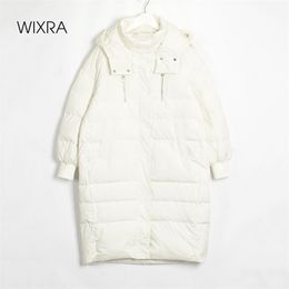 Wixra Pato blanco abajo abrigos para mujer con estilo grueso cálido invierno outwear cremallera chaquetas largas suave con capucha parkas abrigos de nieve 201210