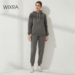 Wixra Winter Vrouwen Oversize Sweatshirts High-End 100% Katoen Zware Basis Unisex Trainingspakken voor Mannen Warm Fleece Set 210928