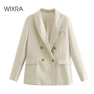 Wixra femmes décontracté affaires Double boutonnage Blazer manteau à manches longues poches femme OL Chic hauts 211019