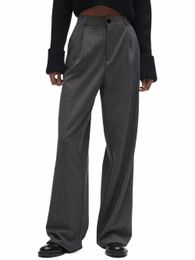 Wixra-pantalones informales para mujer, pantalón con cremallera, cintura alta, a rayas, estilo dama, para oficina, sueltos, rectos, N21K #