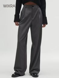 Wixra vrouwen Casual broek Zipper High Taille Pakket gestreept kantoor dame stijlvol los rechte broek 240412
