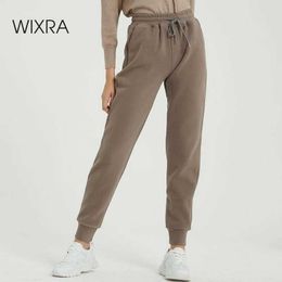 Wixra femmes pantalons décontractés en velours hiver dame épais laine pantalon vêtements pour femmes à lacets pantalons longs 210706