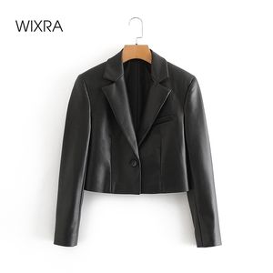 Wixra femmes Faux cuir vestes bouton unique PU manteau col rabattu court pardessus Streetwear automne printemps 201030