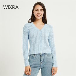 Wixra Femmes Nouveau Cardigan Pull Automne Basic Casual Col V Solide Pull à manches longues Femme Tops 201023