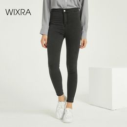 Wixra Damen Skinny Bleistift Denim Jeans Hohe Taille Taschen Weiche Stretch Dünne Hosen Hosen Frühling Herbst Damen Kleidung LJ201030