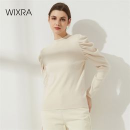 WIXRA Dames Massief Trui Mode O-hals Lange Puff Sleeve Herfst Winter Pullovers Tops Femme Breien Jumpers 210812