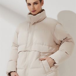 Wixra Womens Puffer Jacket Mode Losse Patchwork Parka Effen Warm Uitloper Dames Streetwear Winterjas Vrouwelijke Kleding 211221