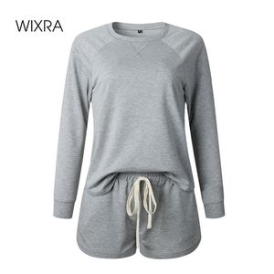 Wixra Womens Suits Leisure Home Draag Lange Mouwen Tops + Lace-up Shorts Ladys Casual 2 Stuk Sets Zomer 210707