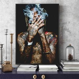 Wiz Khalifa Rap Muziek Hiphop Art Stof Poster Print Muur Foto Voor woonkamer Decor canvas schilderij posters en prints289Y