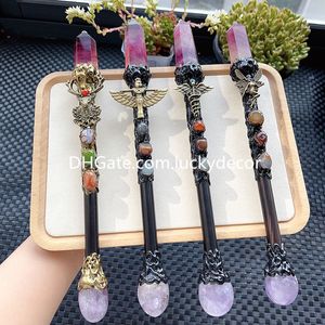 Wizard Natural Purple Fluorite Magic Wand Magician Gifts Resin Stick Agate Stones Witch Talisman Amethist Quartz Crystal Spirituele Tool Wicca Pagan Altaar Scepter