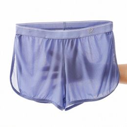 WJ Sexy Sleep Bottoms Hommes Arrow Shorts Ice Silk Mesh Sous-vêtements respirants Boxers Shorts Transparent Sleep Wear Slips Shorts f9Wo #