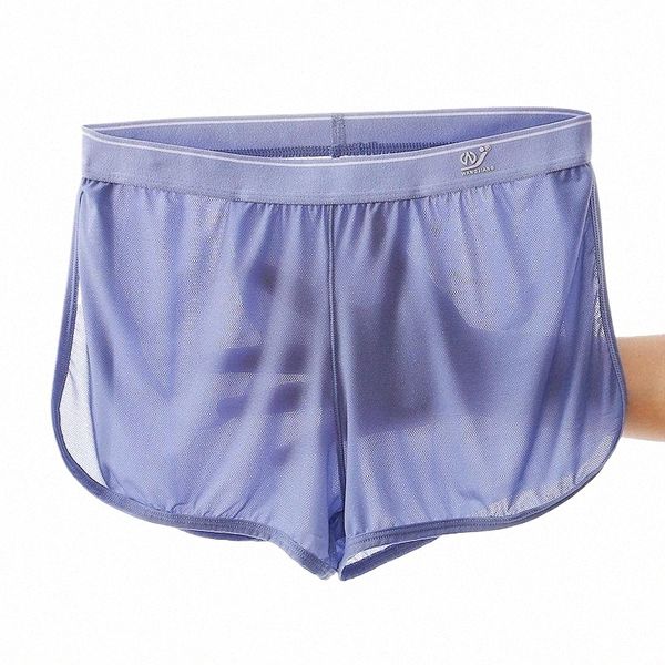 WJ Sexy Sleep Bottoms Hombres Flecha Shorts Hielo Seda Malla Ropa interior transpirable Boxers Shorts Ropa de dormir transparente Calzoncillos Shorts f9Wo #