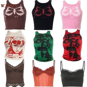 WJJDFC Vintage Vêtements Y2k Corset Débardeur Crop Top Femmes Cyber Gothique Sexy Esthétique Grunge Fée Noyau Années 90 Vêtements Ropa Fairycore 220325