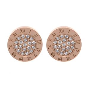 WK Titanium staal vergulde 18K roségouden zilveren oorbellen Romeinse cijfers Stud Earring met CZ zirkoon