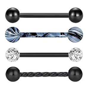 WKOUD 14PCS 14G ZWARTE ACRYLISCHE BALLEN Tong Barbell Splatter 316L Roestvrij stalen staafringen Piercing 16mm 240429