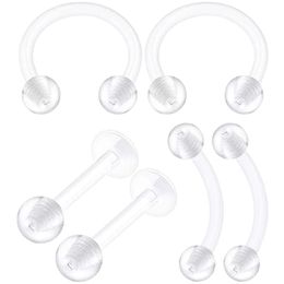 Wkoud 6pcs bioplastique claire en fer à cheval Piercing 16 calibre Boule à billes Lobe de lobe de labret