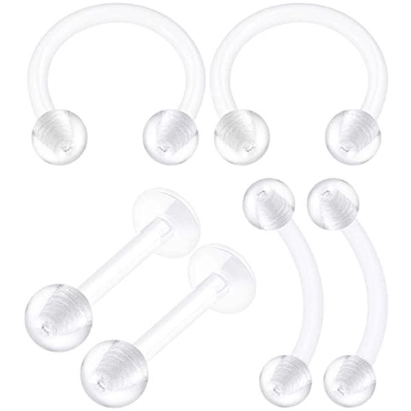 Wkoud 6pcs bioplástica transparente de herradura perforación 16 de calibre ceja lóbulo aretes labret joyería de cartílago ver más tamaños