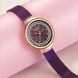 Wlisth Brand Crystal Diamond commence en quartz exceptionnel WEMPS Watch Band confortable Mesh double assurance boucle