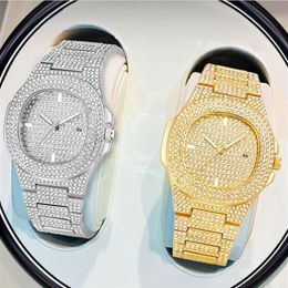 WLISTH Marque Date Quartz cwp Hommes Femmes Montres Plein Cristal Diamant Lumineux Montre Cadran Ovale Extra Bling Tendance Unisexe Braceletwatc272n