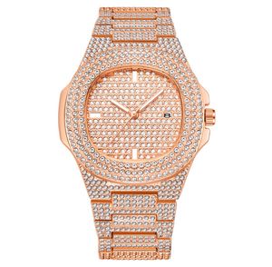 WLISTH Marca Fecha Cuarzo Relojes para mujer para hombre Luz de lujo Cristal completo Diamante Reloj luminoso 42 mm Diámetro Dial Bling Relojes de pulsera unisex